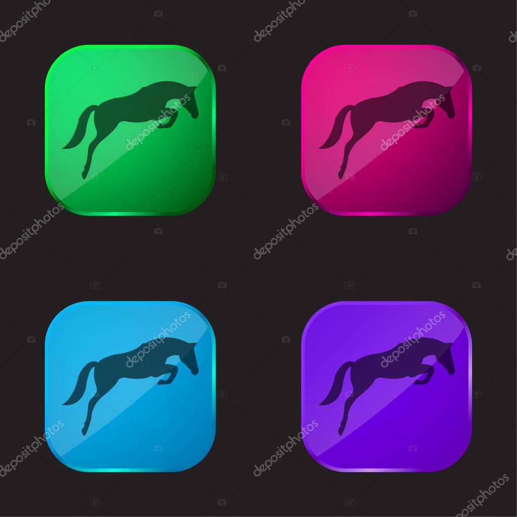 Black Jumping Horse With Face Looking To The Ground four color glass button icon