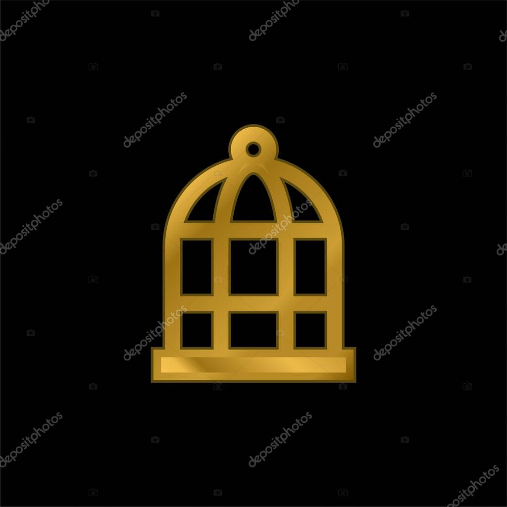 Bird Cage gold plated metalic icon or logo vector