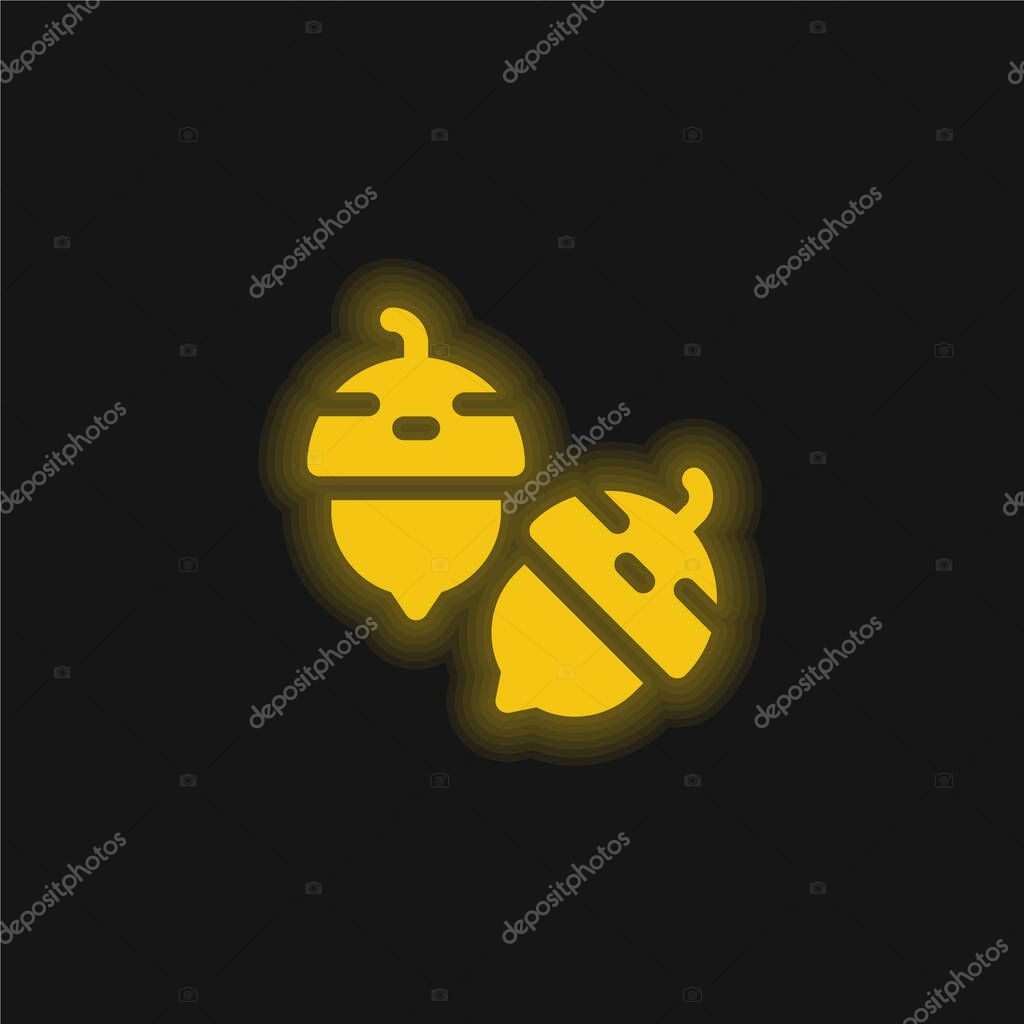 Acorn yellow glowing neon icon