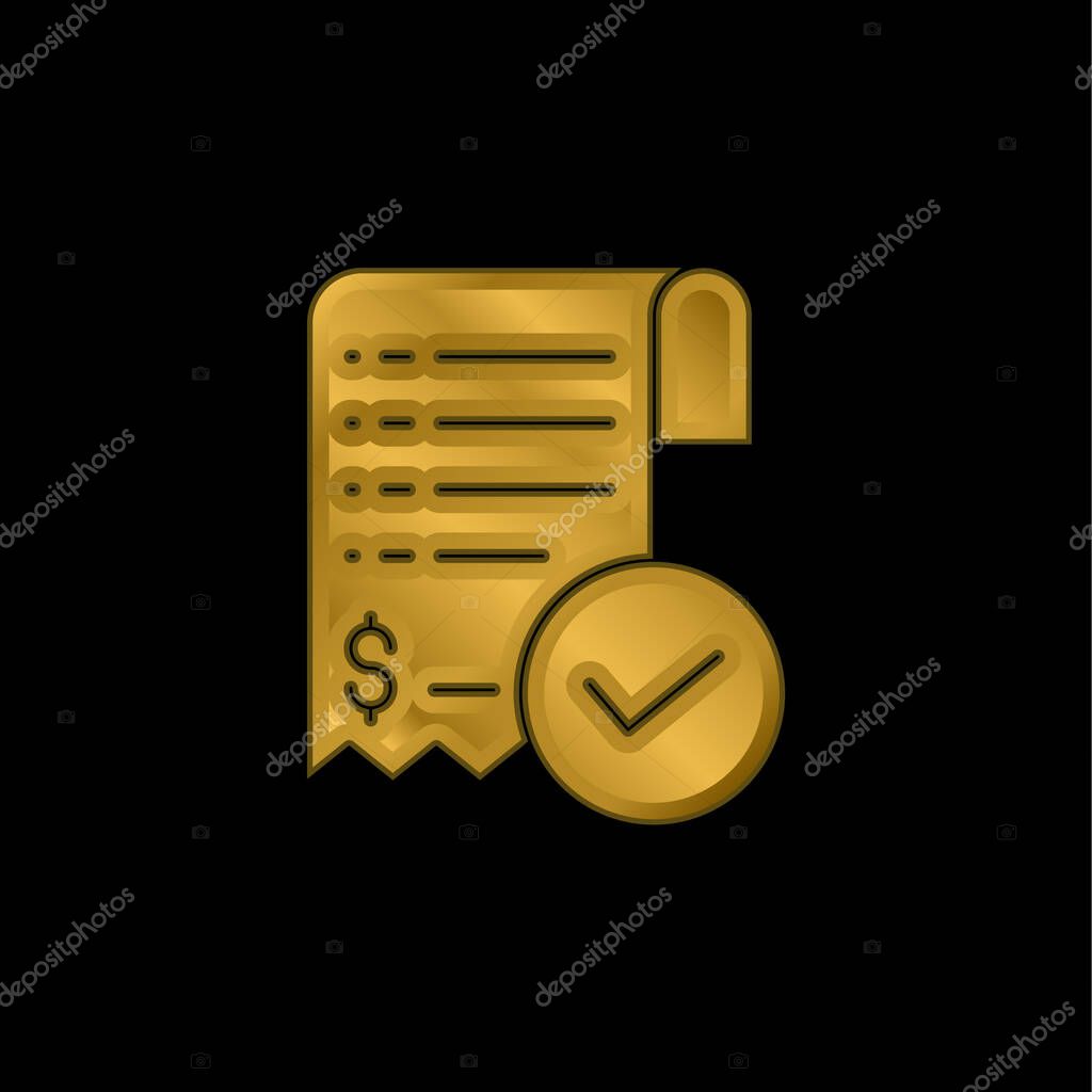 Bill gold plated metalic icon or logo vector