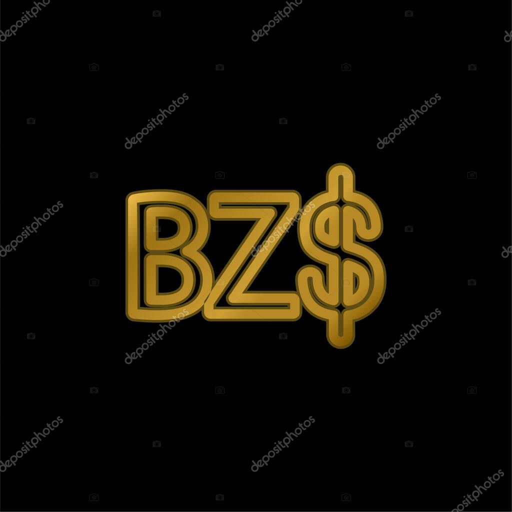Belize Dollar Symbol gold plated metalic icon or logo vector