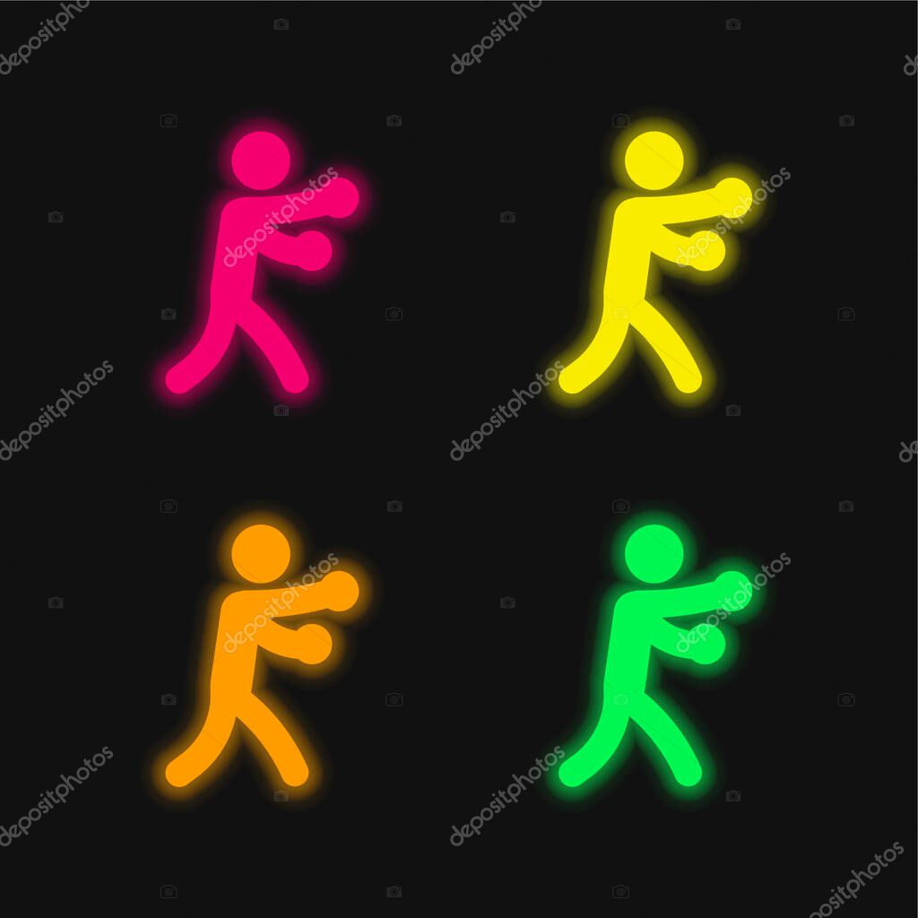 Boxing four color glowing neon vector icon