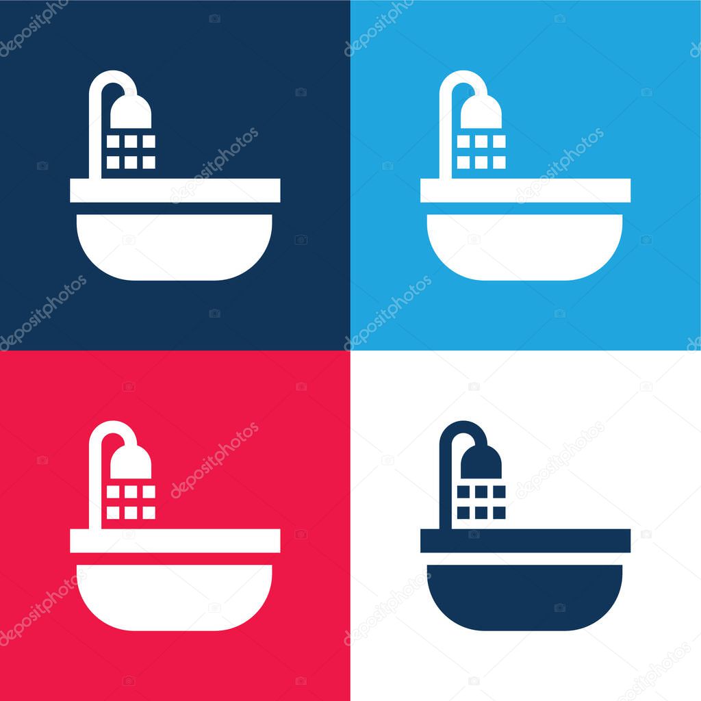 Bathtub blue and red four color minimal icon set