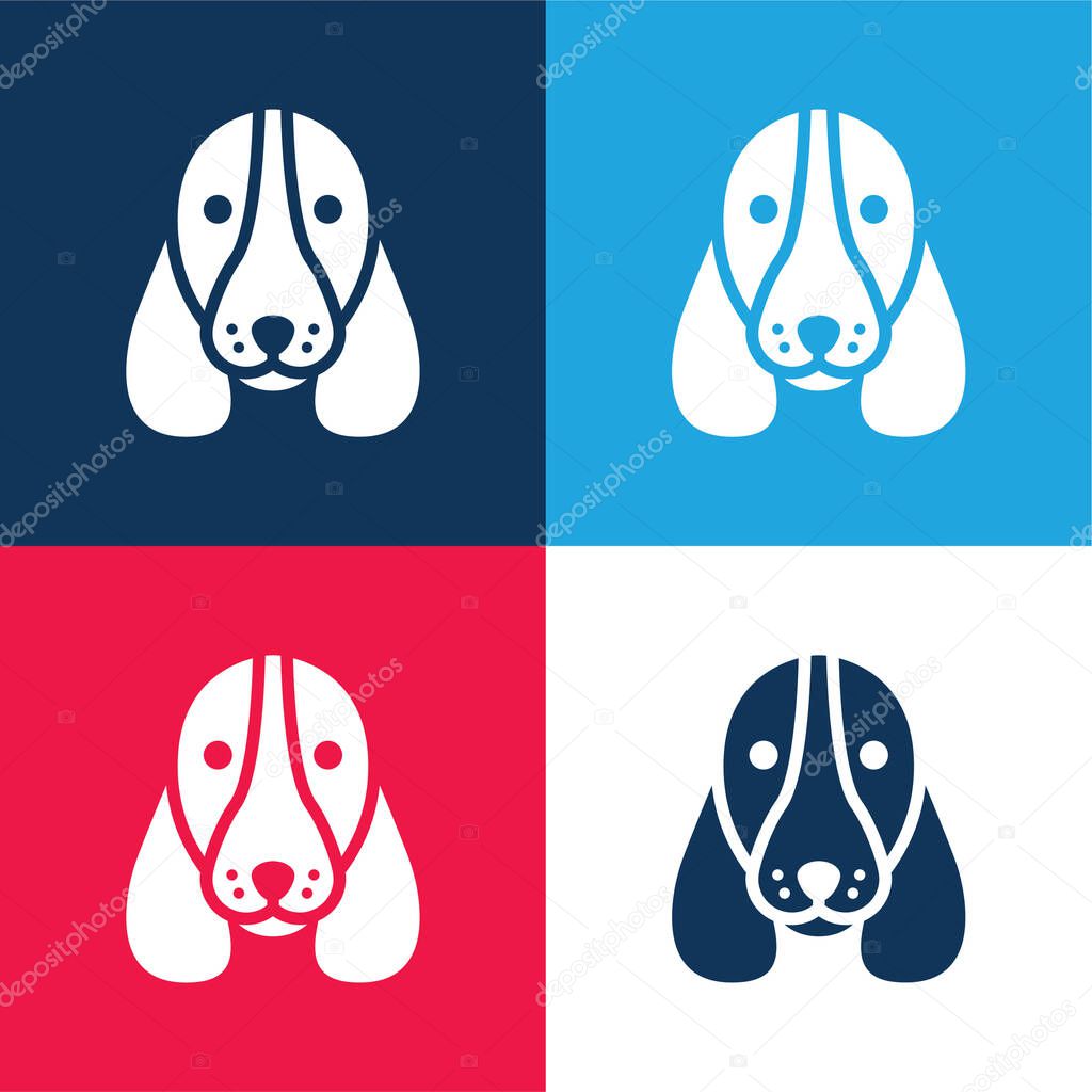 Basset Hound Dog Head blue and red four color minimal icon set