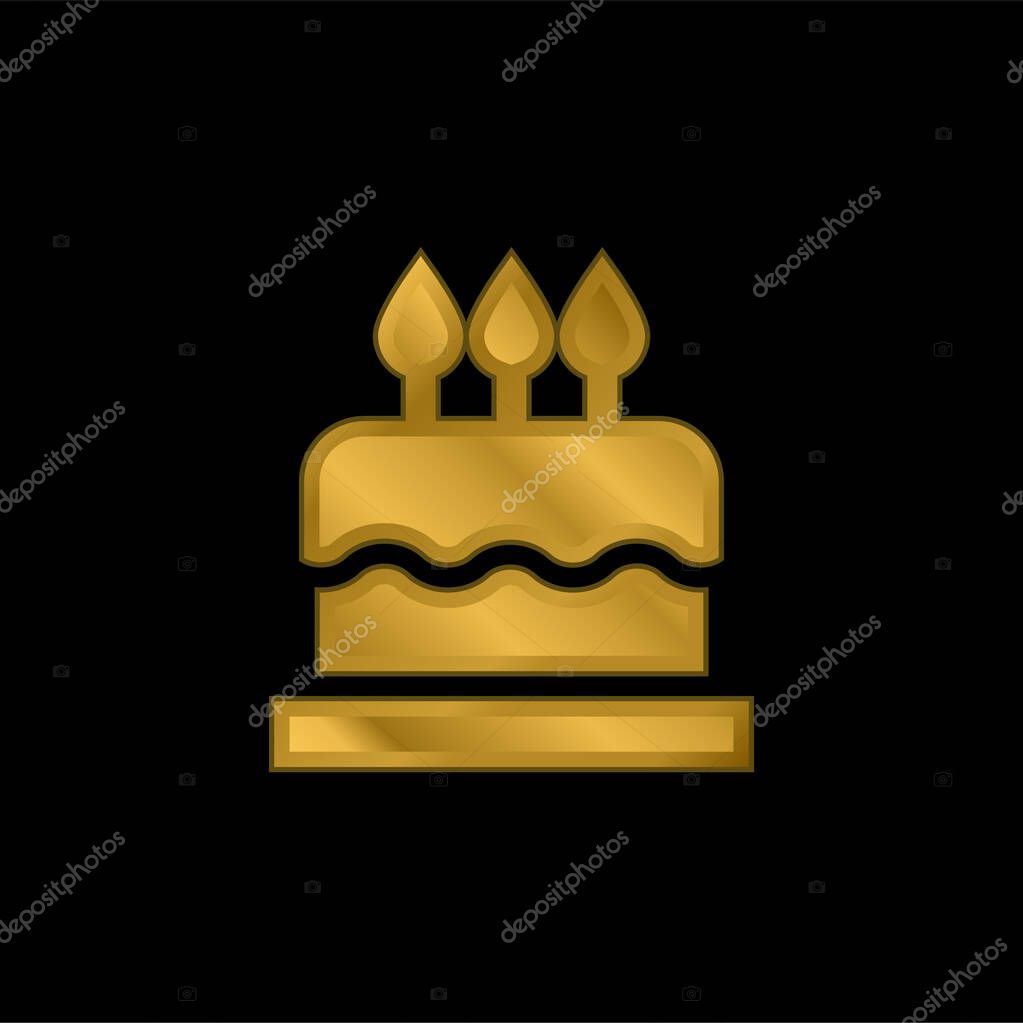 Birthday Cake gold plated metalic icon or logo vector