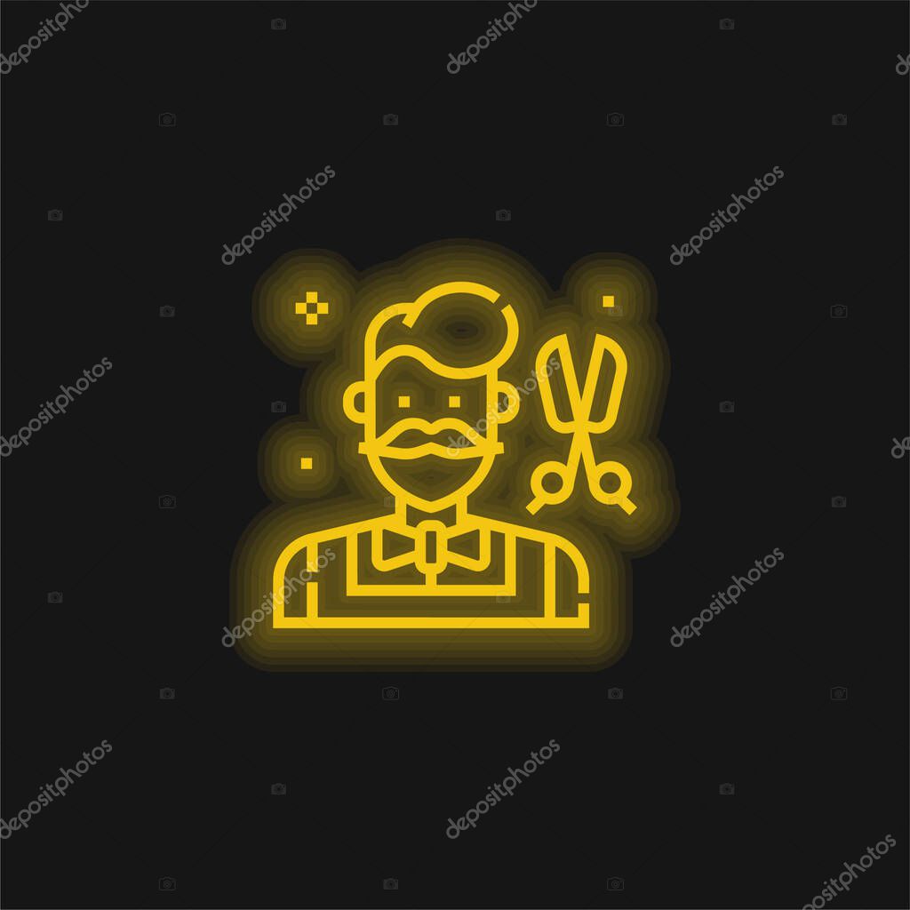 Barber yellow glowing neon icon