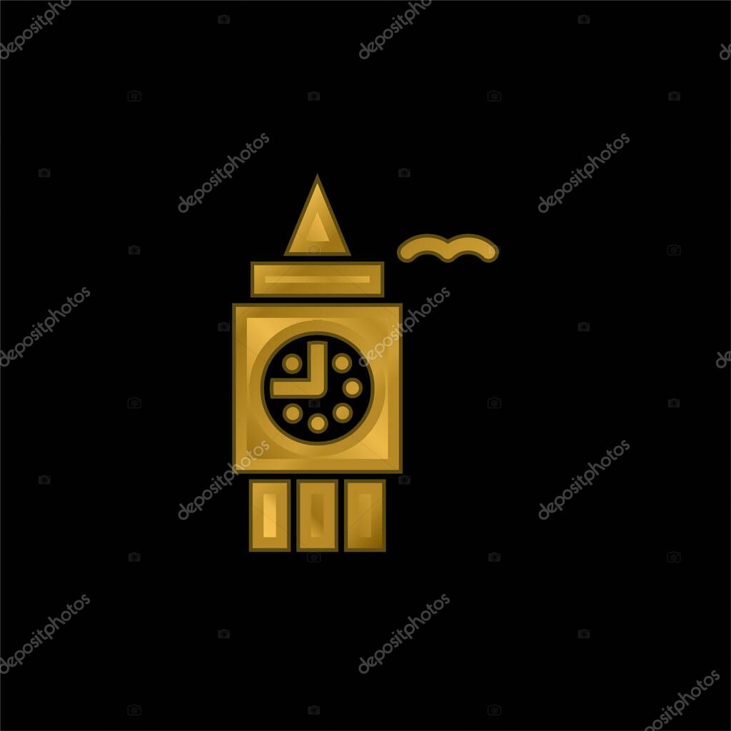 Big Ben gold plated metalic icon or logo vector