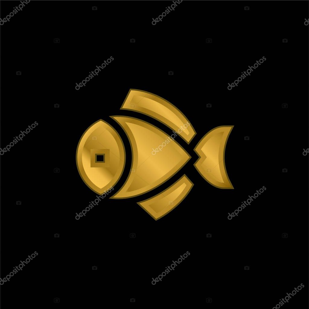 Big Fish gold plated metalic icon or logo vector