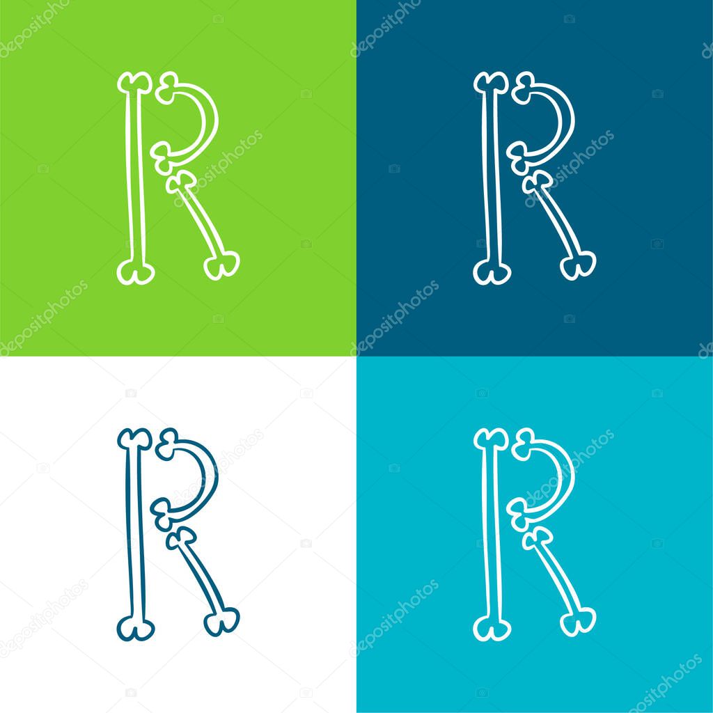 Bones Typography Outline Of Letter R Flat four color minimal icon set