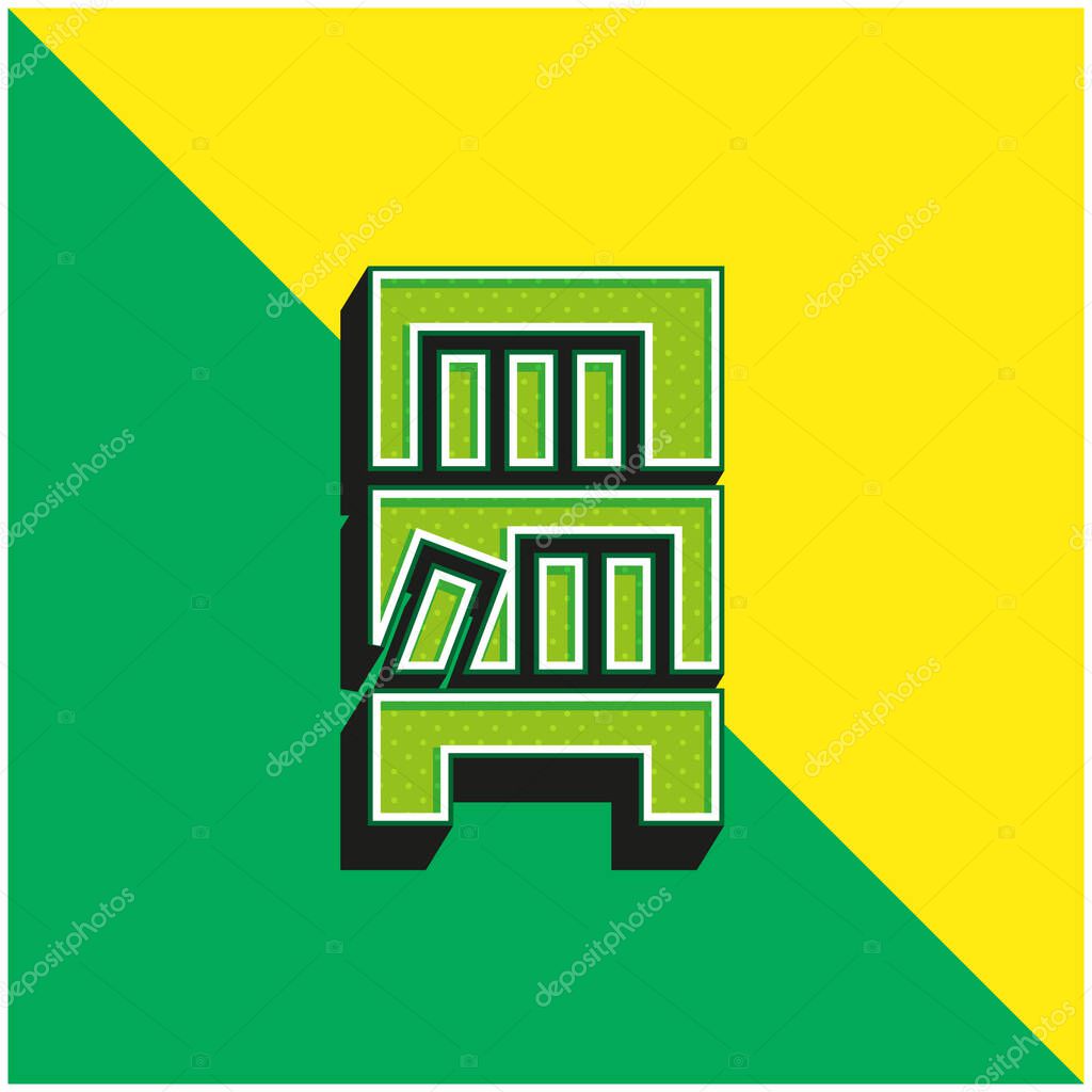 Bookcase Green and yellow modern 3d vector icon logo
