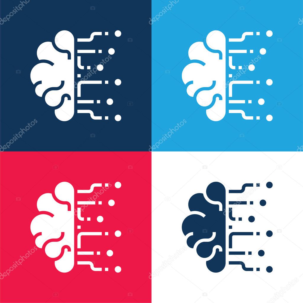 Brain blue and red four color minimal icon set