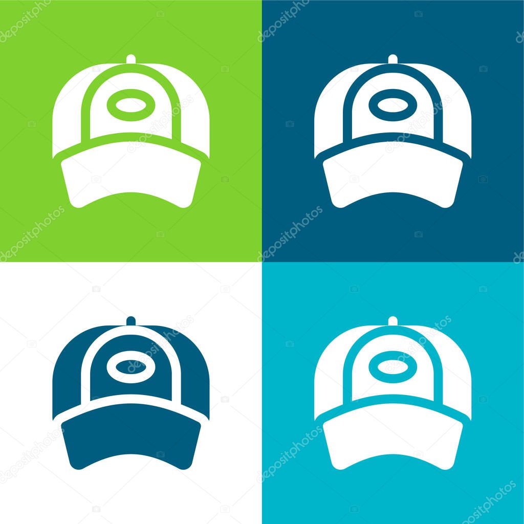 Baseball Cap Flat four color minimal icon set