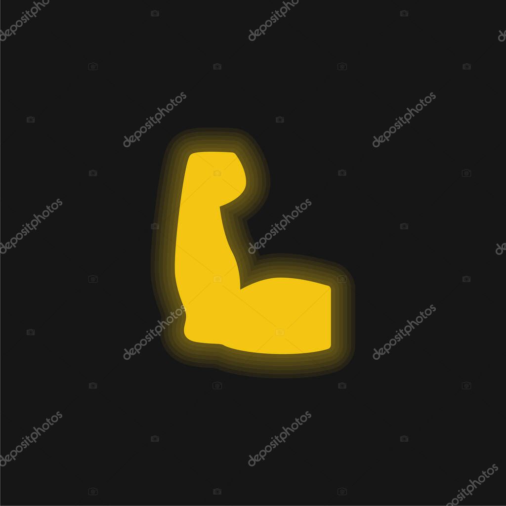 Biceps yellow glowing neon icon