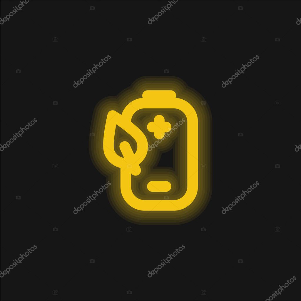 Battery yellow glowing neon icon