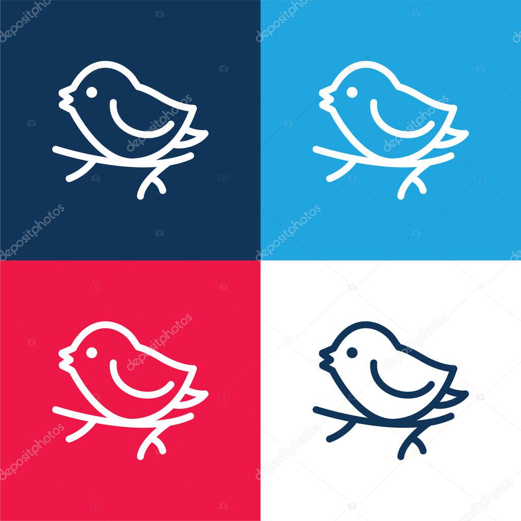 Bird On Branch blue and red four color minimal icon set