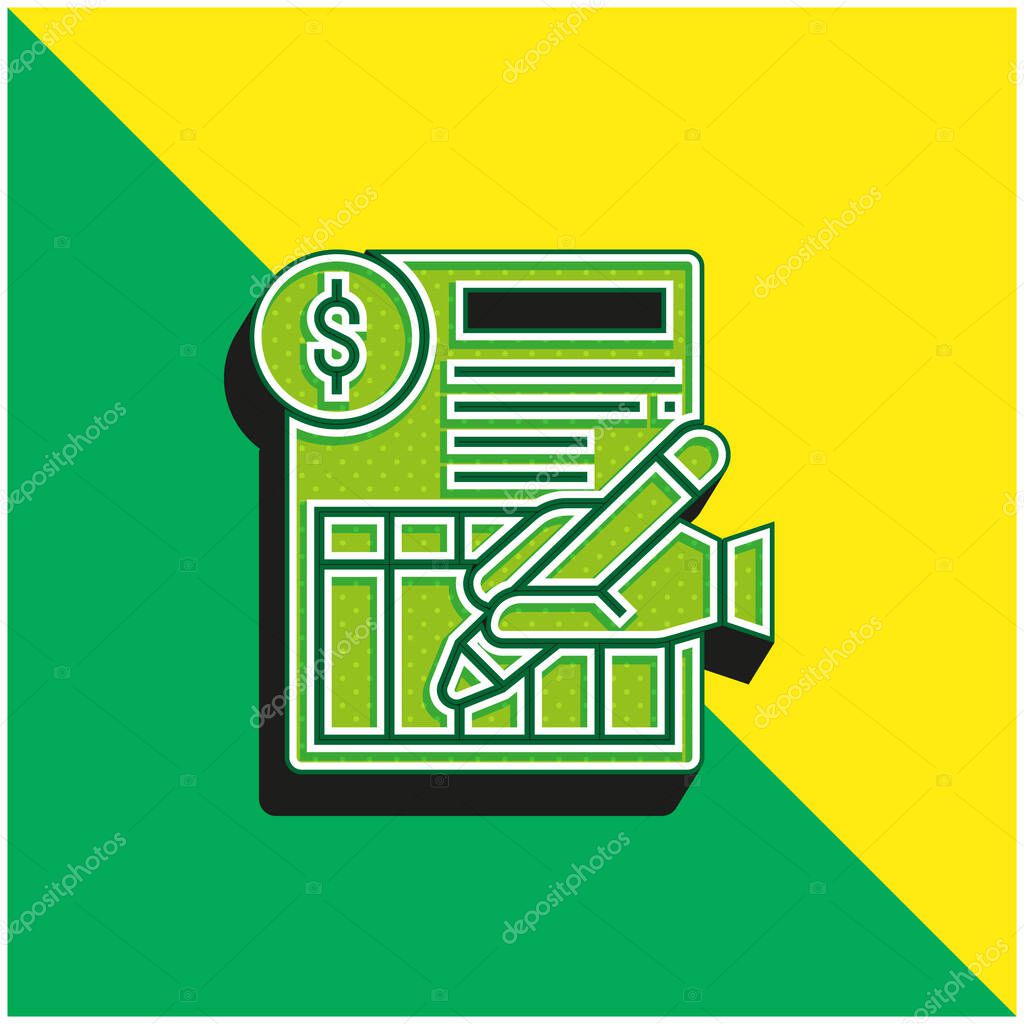 Bank Statement Green and yellow modern 3d vector icon logo