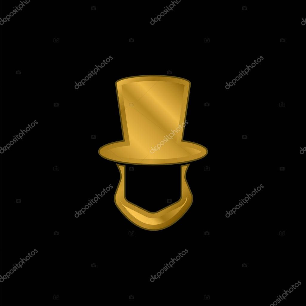 Abraham Lincoln Hat And Beard Shapes gold plated metalic icon or logo vector