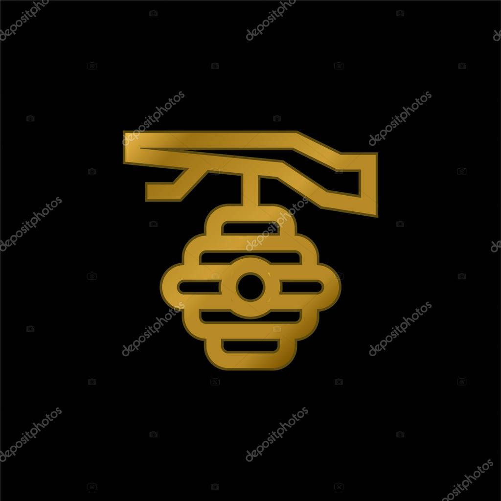 Beehive gold plated metalic icon or logo vector
