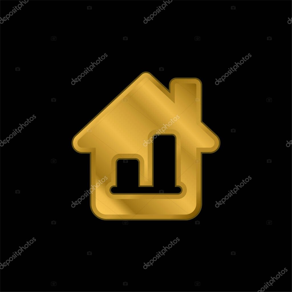 Bar Graph gold plated metalic icon or logo vector