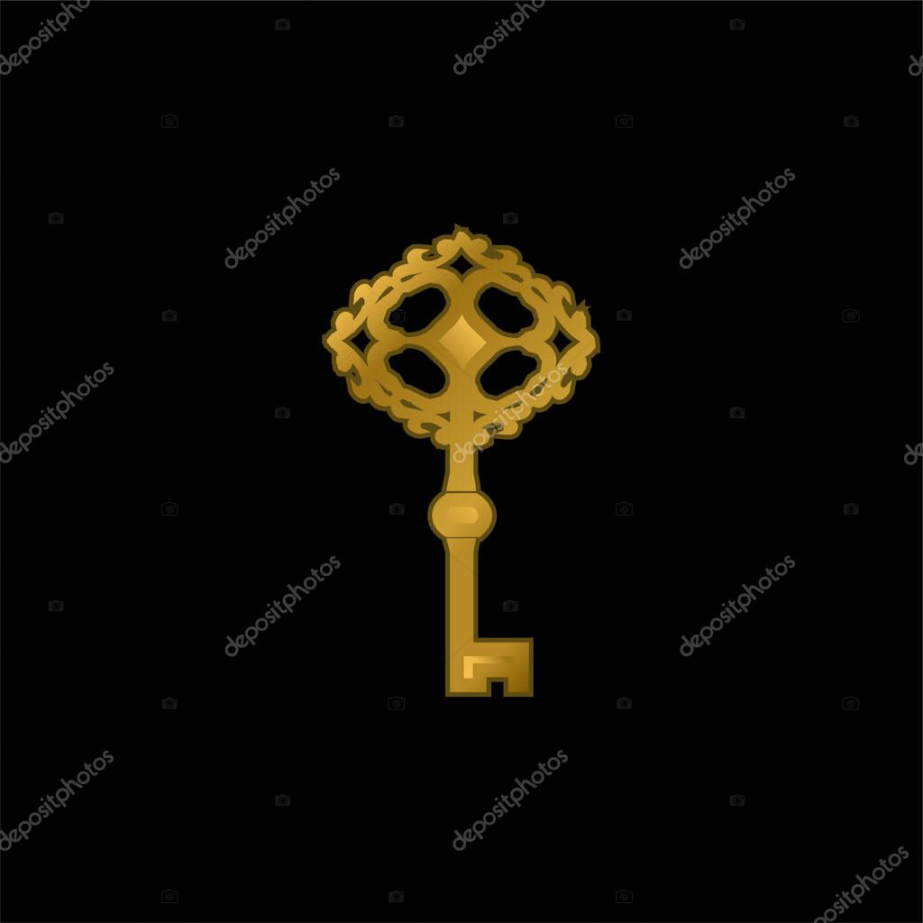 Antique Key Tool gold plated metalic icon or logo vector