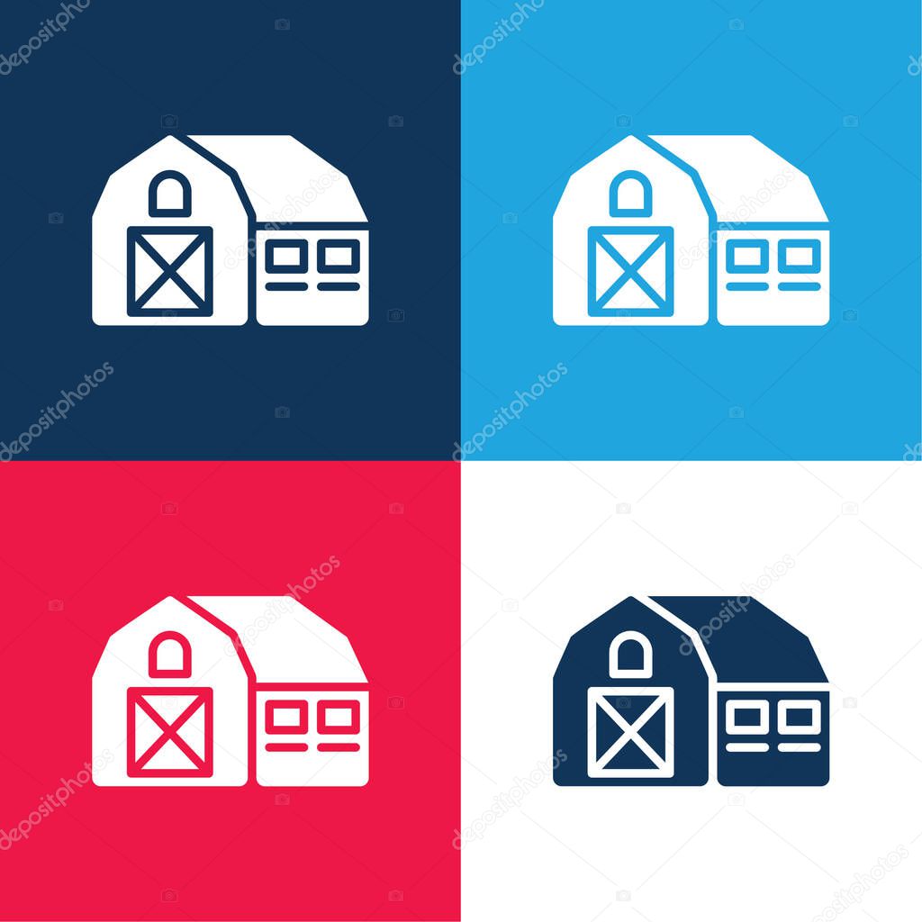 Barn blue and red four color minimal icon set