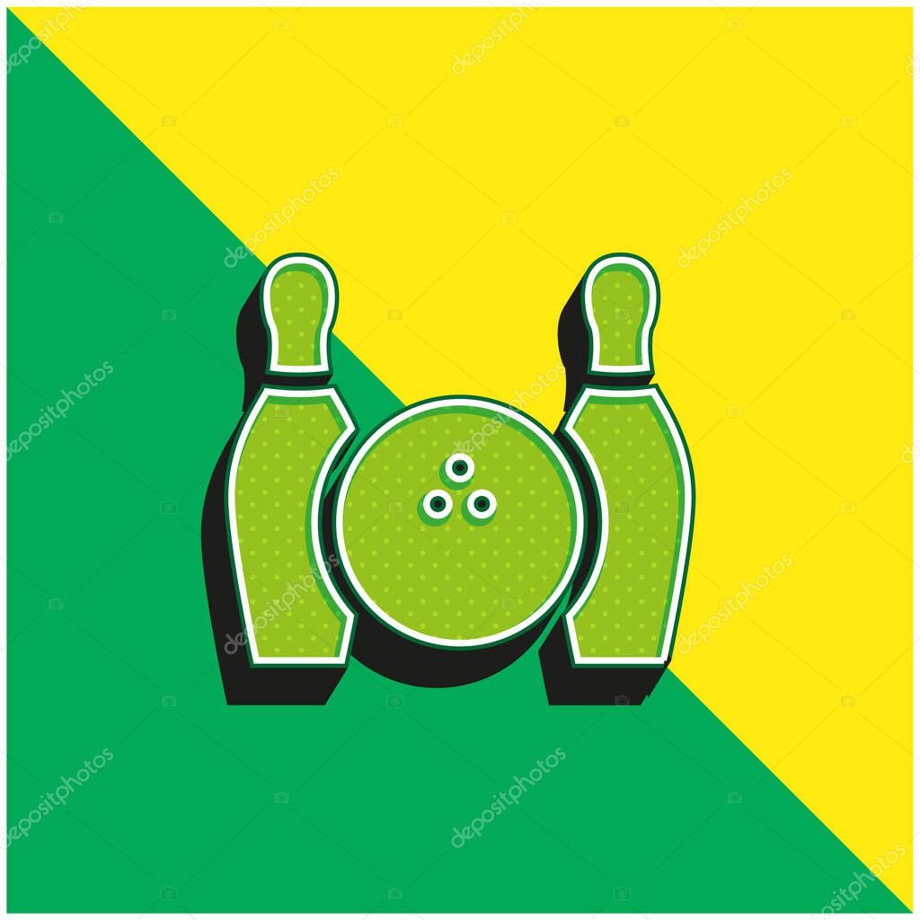 Bowling Ball And Two Bowls Green and yellow modern 3d vector icon logo