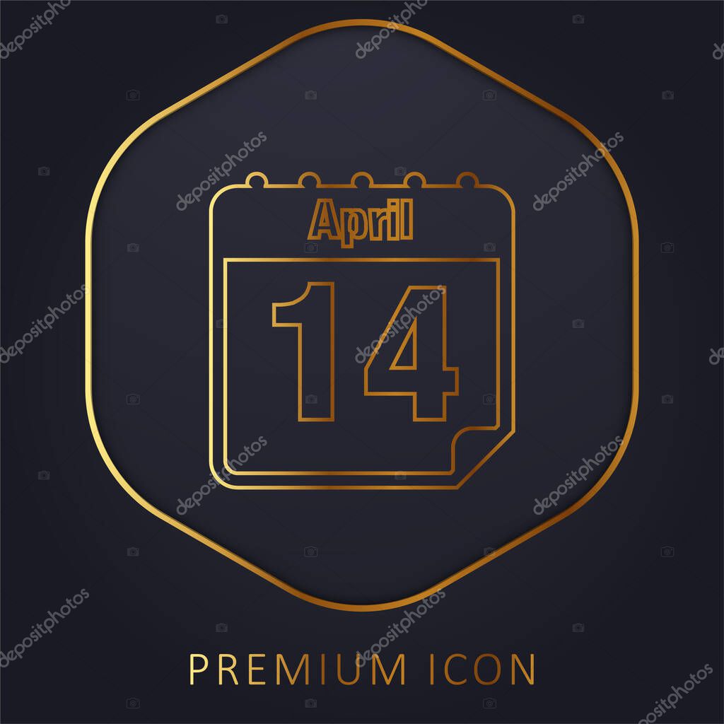 April 14 Calendar Page Day golden line premium logo or icon