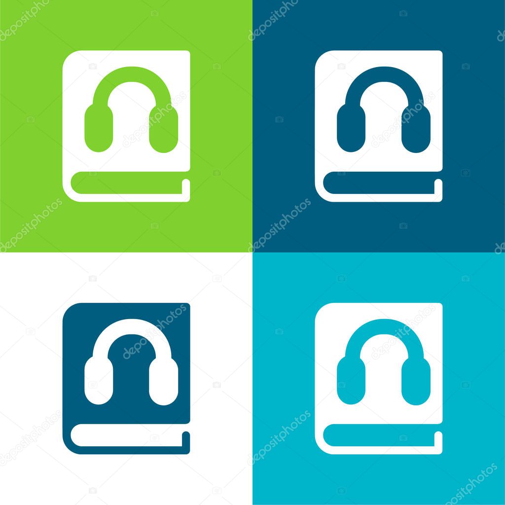 Book With Headphones Symbol Flat four color minimal icon set