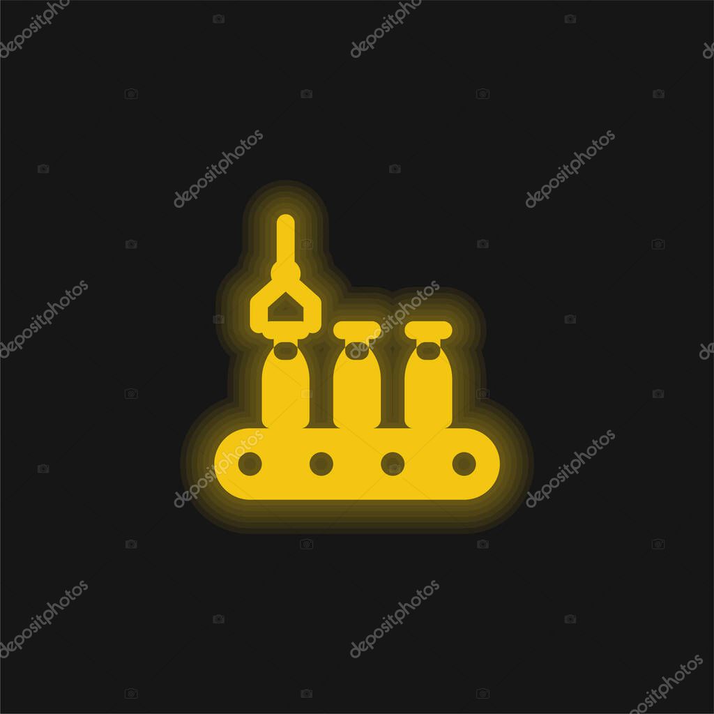 Assembly Line yellow glowing neon icon
