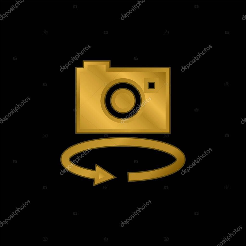 360 Camera gold plated metalic icon or logo vector