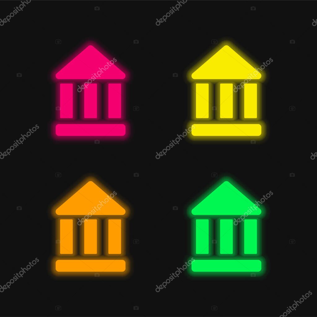 Bank Symbol four color glowing neon vector icon
