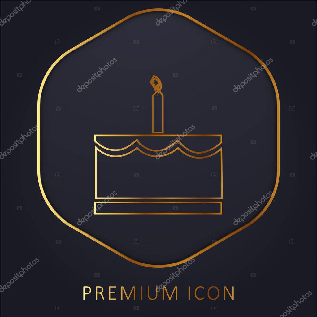 Birthday Cake With One Candle golden line premium logo or icon