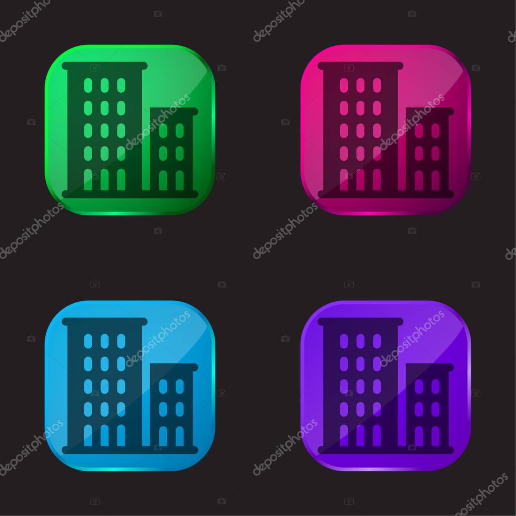 Apartments four color glass button icon