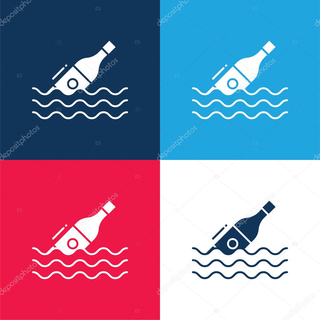 Bottle blue and red four color minimal icon set