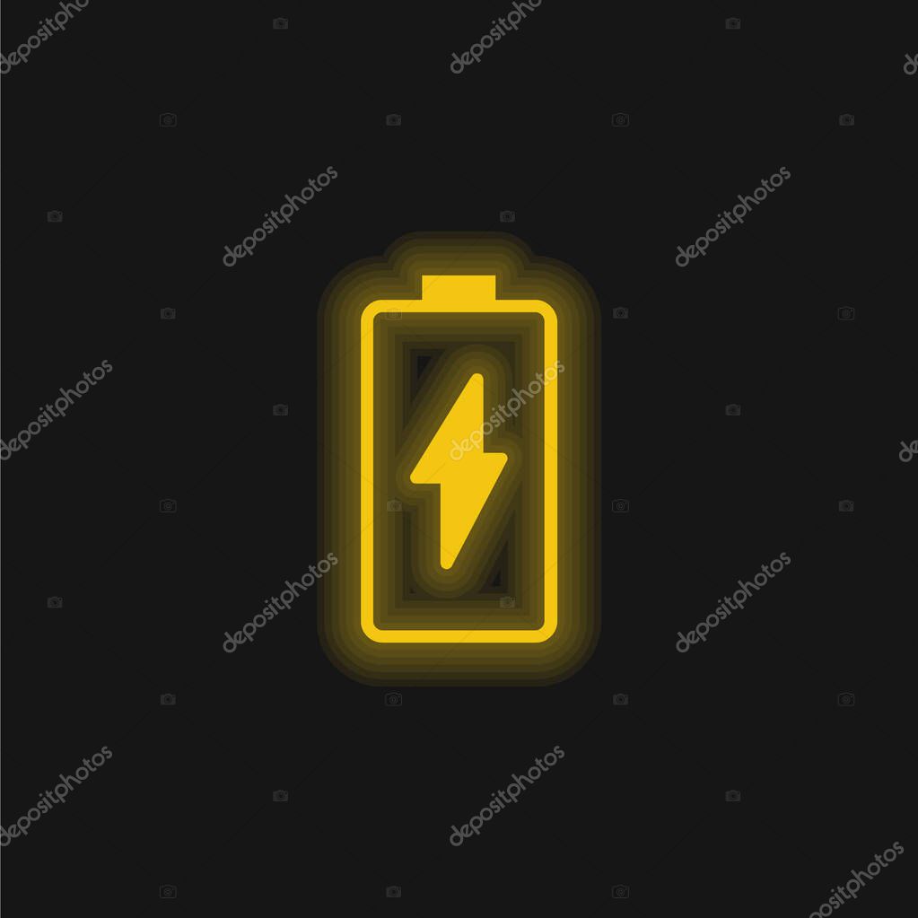 Battery yellow glowing neon icon