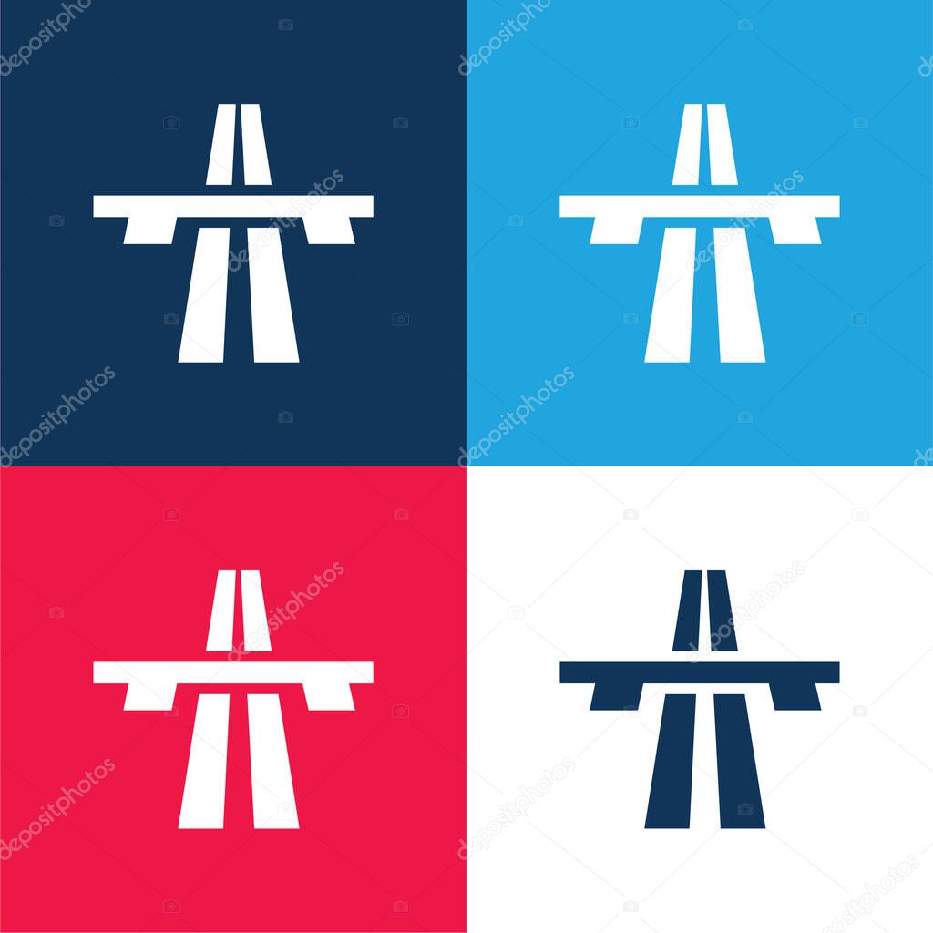 Bridge On Avenue Perspective blue and red four color minimal icon set