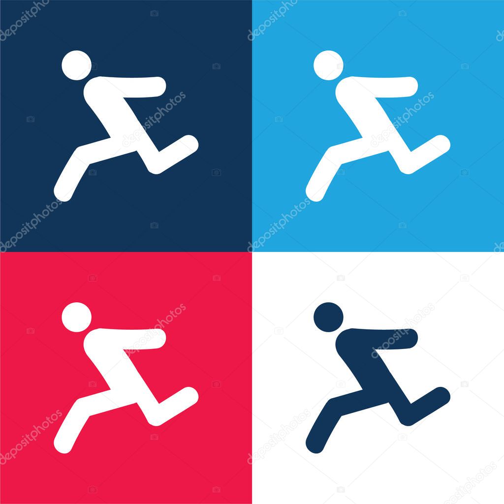 Athlete Running blue and red four color minimal icon set