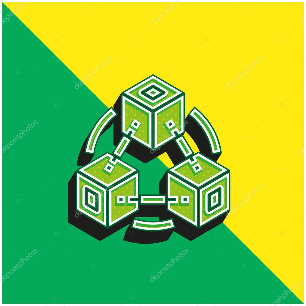 Blockchain Green and yellow modern 3d vector icon logo
