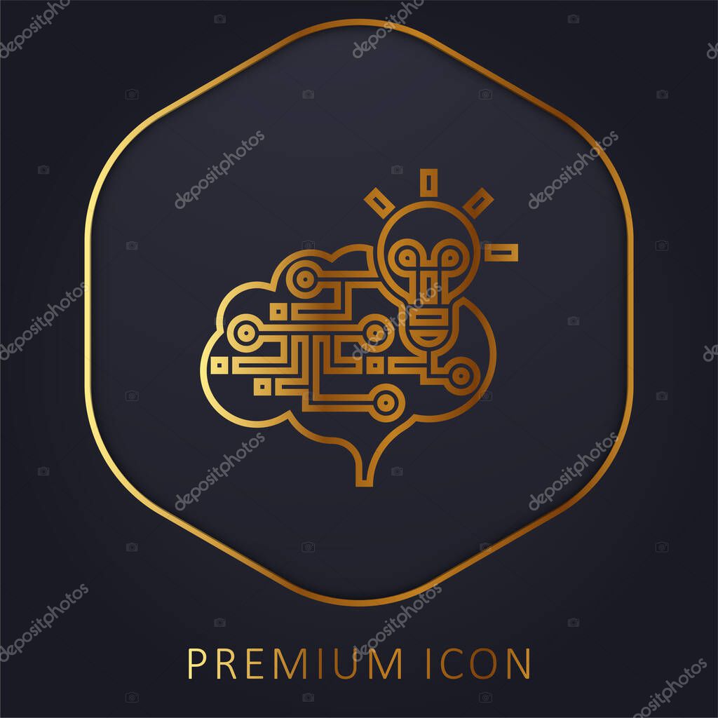 Brain golden line premium logo or icon