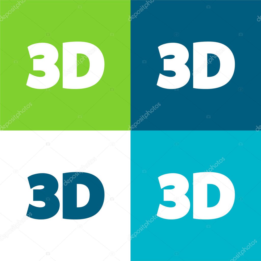 3D Text Flat four color minimal icon set
