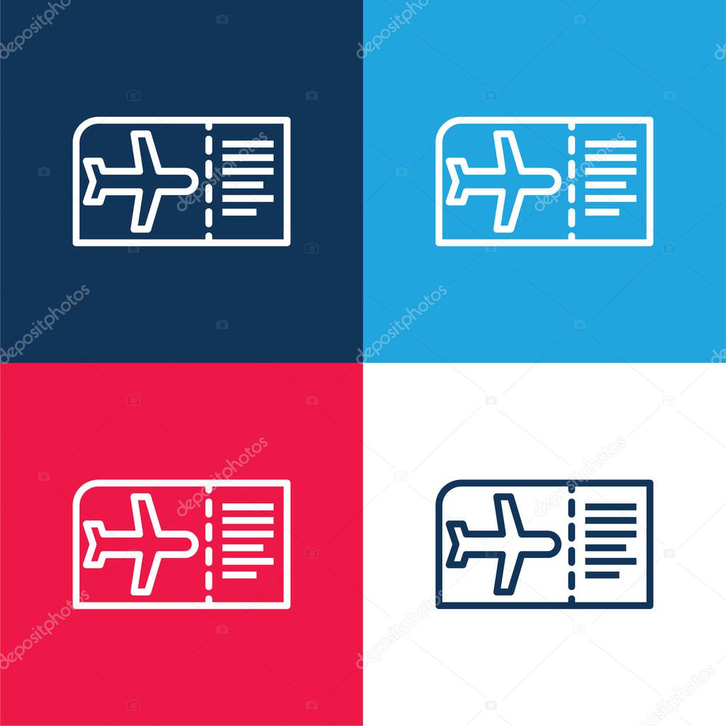 Boarding Pass blue and red four color minimal icon set