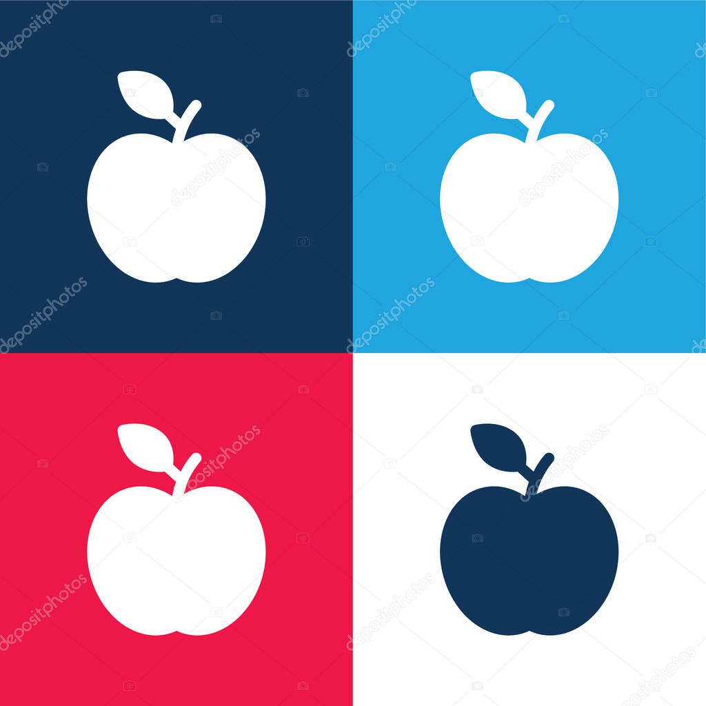 Apple With Leaf blue and red four color minimal icon set
