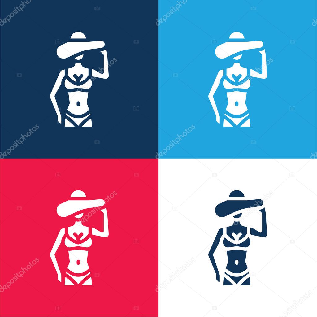 Bikini blue and red four color minimal icon set