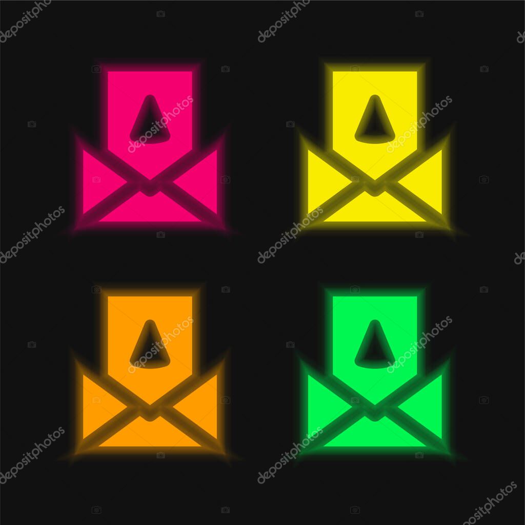 Birthday Card four color glowing neon vector icon