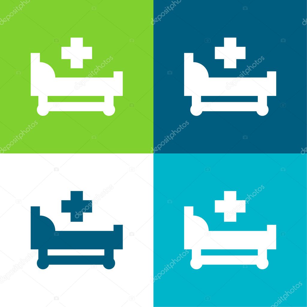 Bed Flat four color minimal icon set