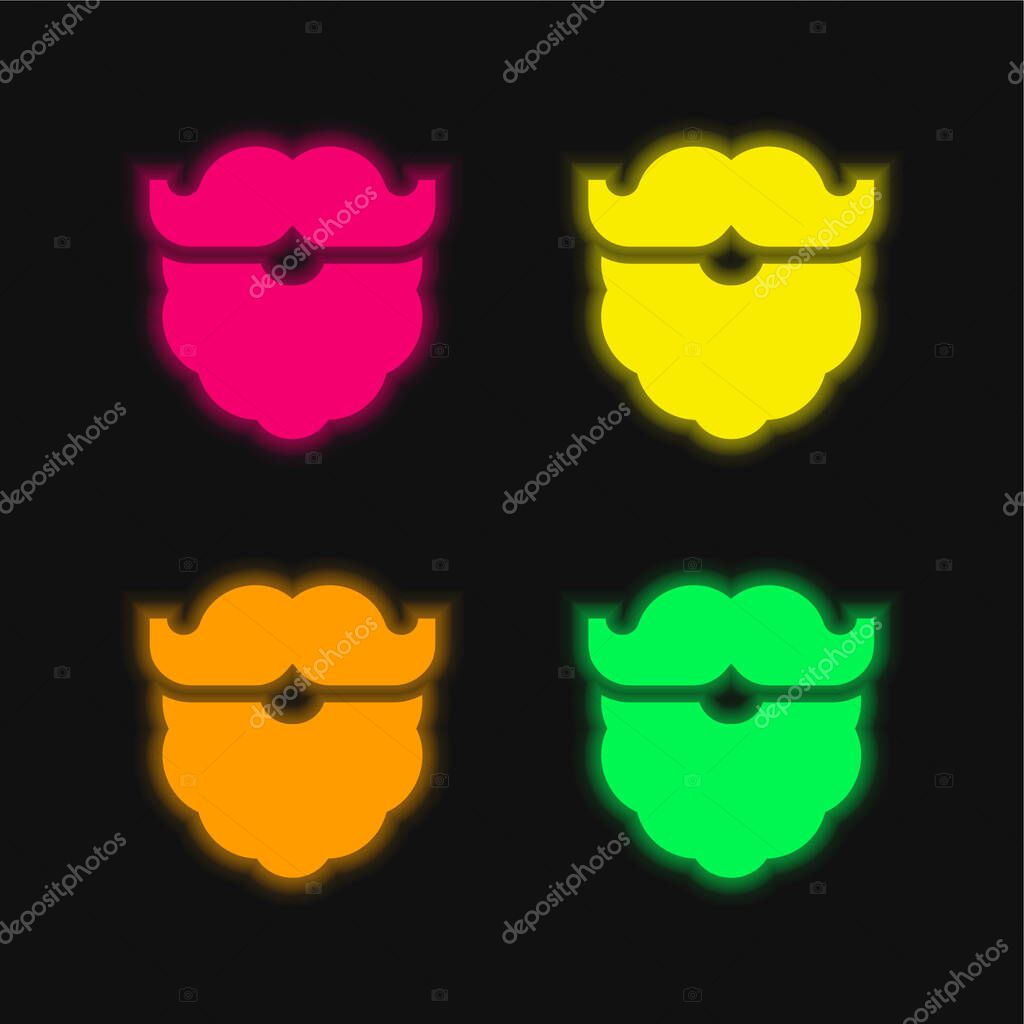 Beard four color glowing neon vector icon