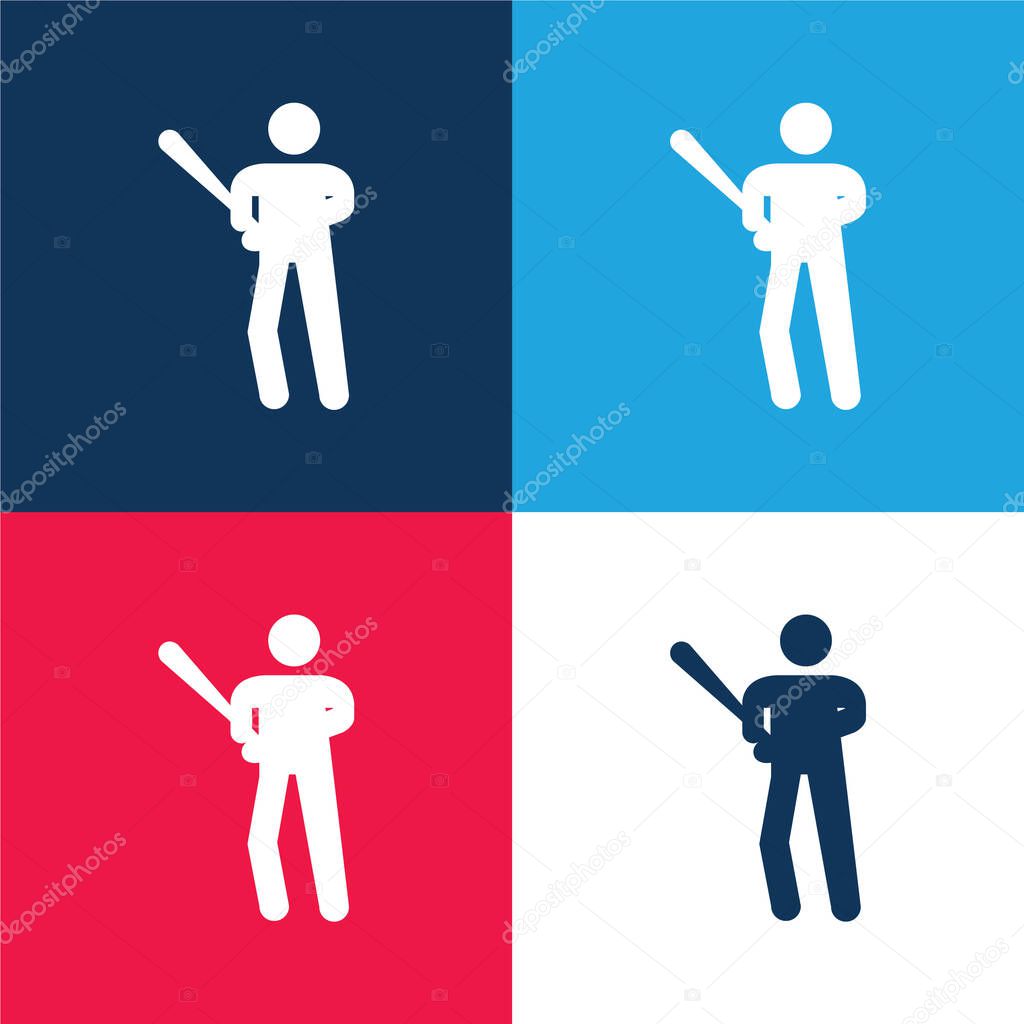 Baseball Player blue and red four color minimal icon set
