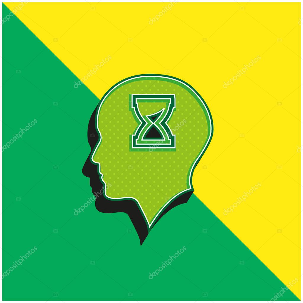 Bald Head With Hour Glass Inside Green and yellow modern 3d vector icon logo
