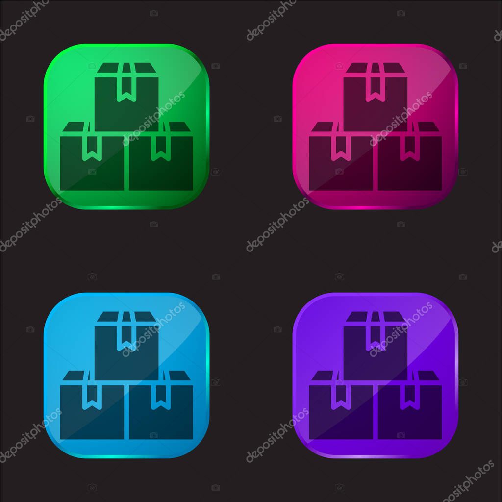 Boxes four color glass button icon