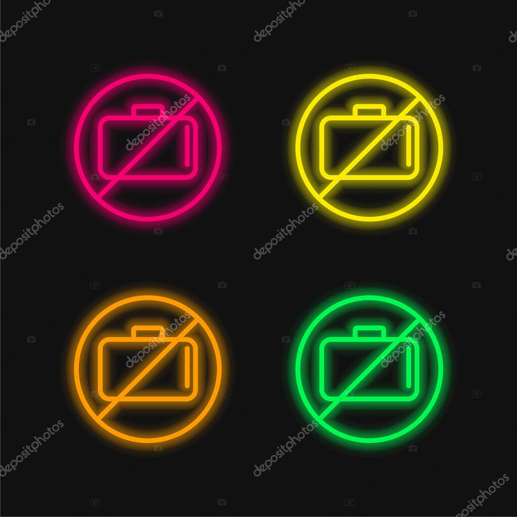 Baggage Ban Signal four color glowing neon vector icon